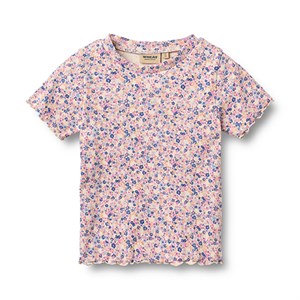 Wheat - Rib T-shirt Alicia SS, Pink Blue Flowers
